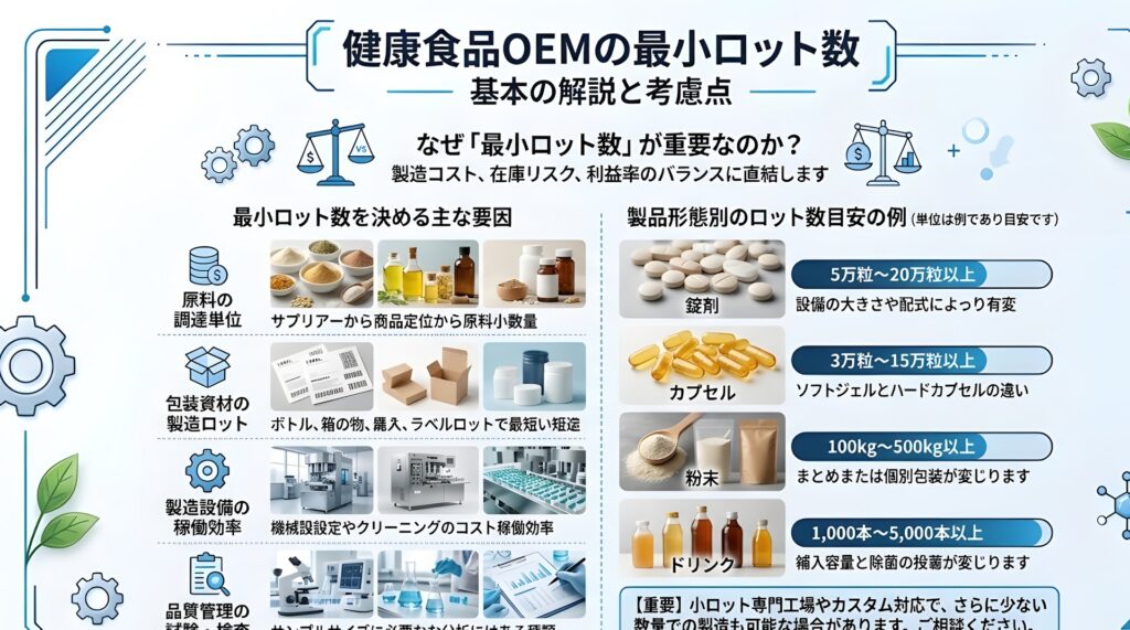 健康食品OEMの最小ロット数はどのくらい？規模別の目安と注意点