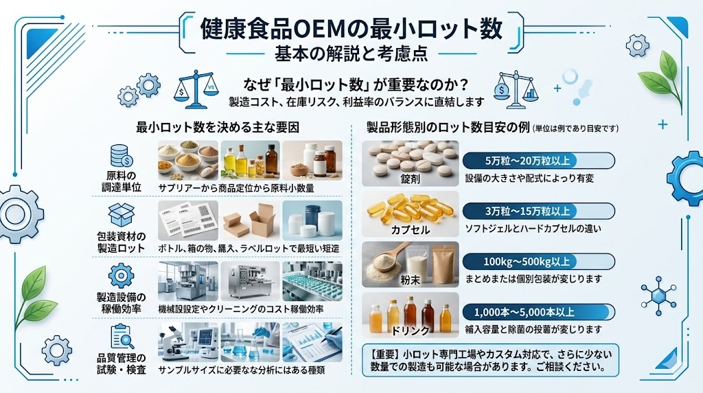 健康食品OEMの最小ロット数はどのくらい？規模別の目安と注意点