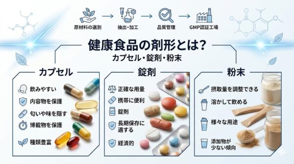健康食品の剤形とは？カプセル・錠剤・粉末・ゼリーの特徴と選び方 | 天丸製薬