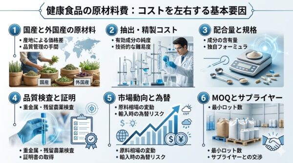 健康食品の原材料費はどう決まる？コスト構造を詳しく解説【2025年版】完全ガイド | 天丸製薬
