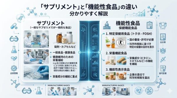 サプリメントと機能性食品の違い｜法的区分から製造まで【2025年版】完全ガイド | 天丸製薬