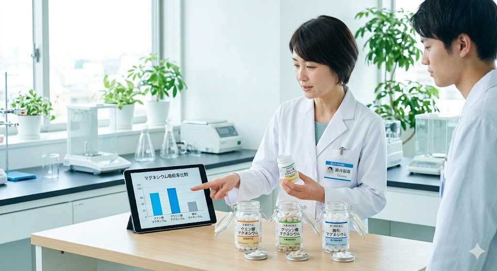 マグネシウムのOEM製造ガイド｜種類別吸収率比較と配合設計【エビデンスあり】効果・副作用・配合量を徹底解説