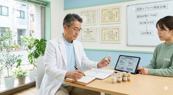 整骨院院長の関節ケアサプリOEM｜専門性を活かした製品開発【成功事例】実際の数値データで解説 | 天丸製薬