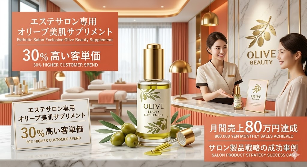 【エステサロン成功事例】オリーブ美容サプリで客単価30%向上、月間売上80万円を達成した戦略