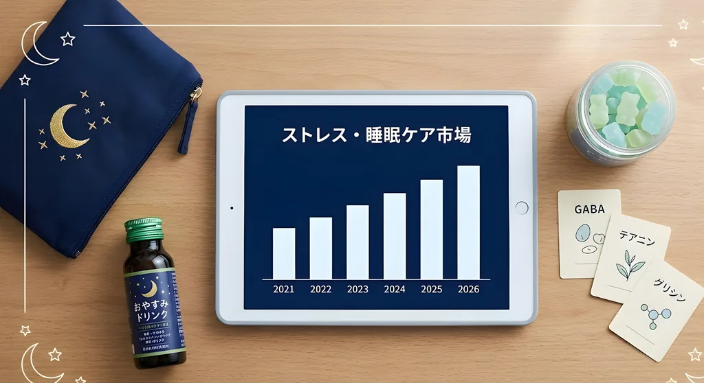 健康食品のストレス・睡眠ケア市場トレンド｜GABA・テアニン・睡眠の質ニーズと商品設計【2026年最新】市場トレンド徹底分析