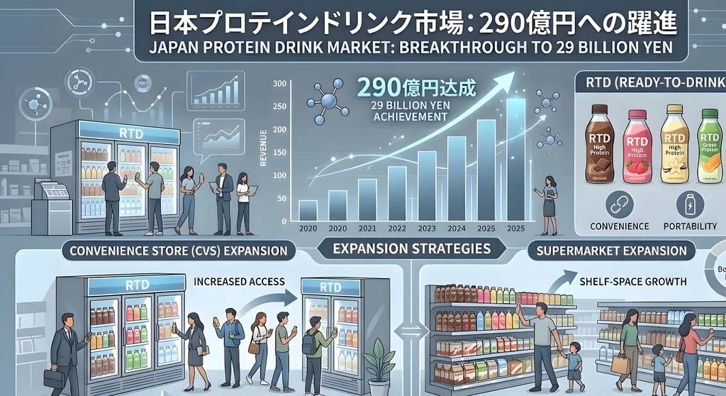 プロテイン飲料市場290億円へ！コンビニ・スーパー展開の成功戦略