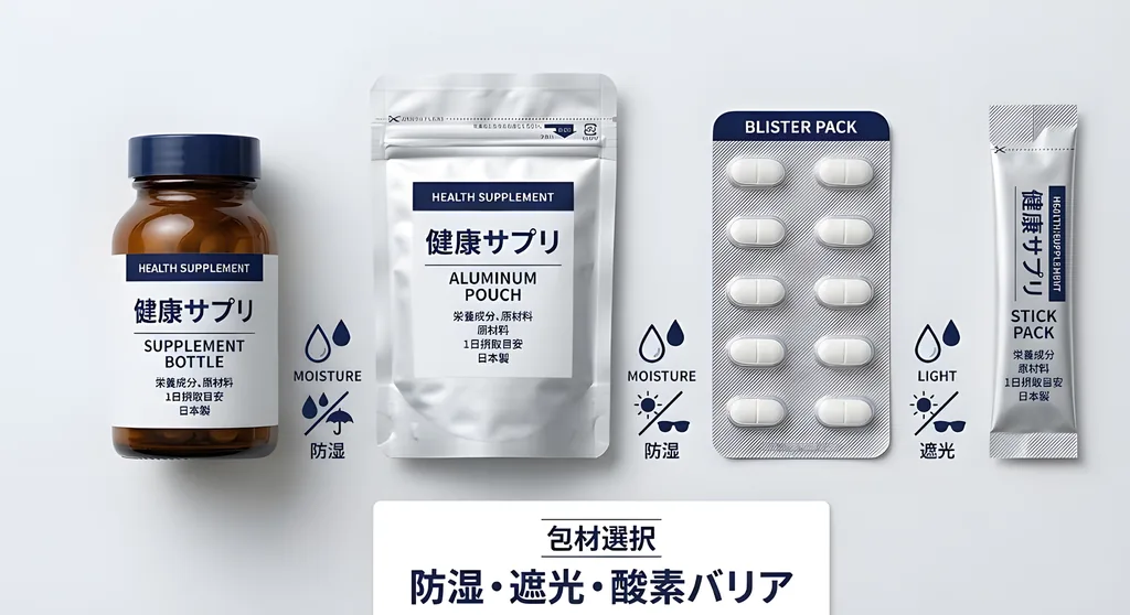 健康食品の包材選択ガイド｜防湿・遮光・酸素バリアで品質を守る仕組み【工程別】失敗しない商品開発ロードマップ
