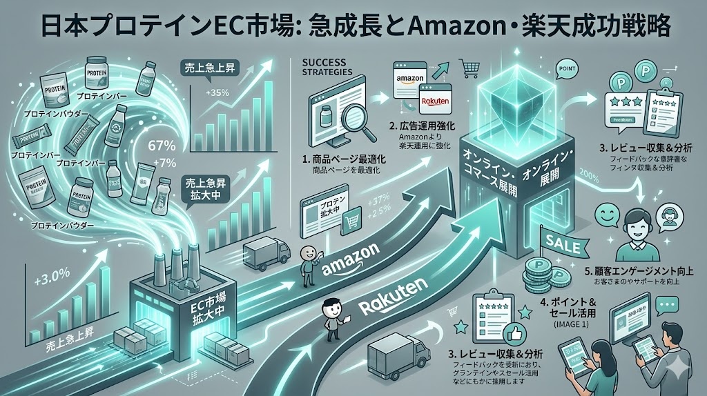 プロテインEC市場急成長！Amazon・楽天販売で成功する5つの戦略