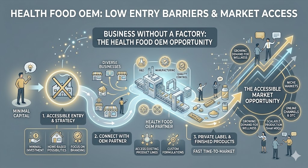 健康食品OEM市場の参入障壁が低下！自社工場不要で事業開始できる理由