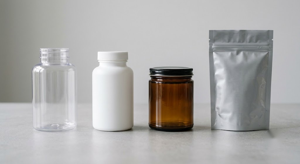 健康食品の容器・ボトル選定ガイド｜PET・HDPE・ガラスの使い分けと設計上の落とし穴【工程別】